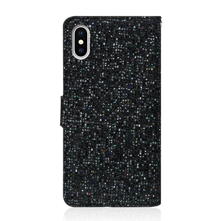 For iPhone X / XS Glitter Powder Horizontal Flip Leather Case with Card Slots & Holder & Lanyard