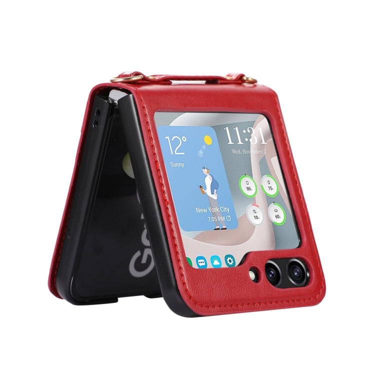 For Samsung Galaxy Z Flip5 Card Slot Crossbody Folding Leather Phone Case