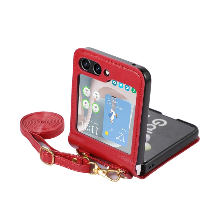 For Samsung Galaxy Z Flip5 Card Slot Crossbody Folding Leather Phone Case