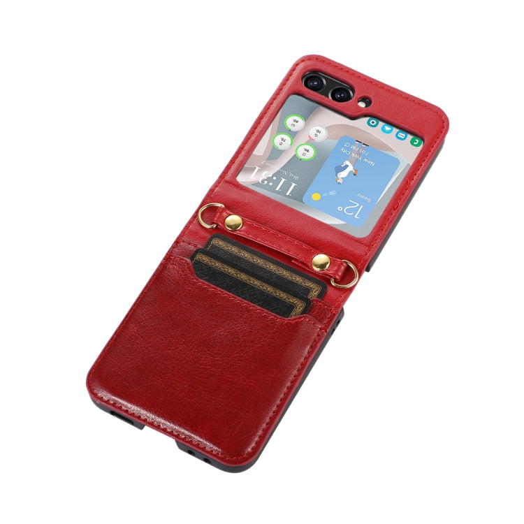 For Samsung Galaxy Z Flip5 Card Slot Crossbody Folding Leather Phone Case