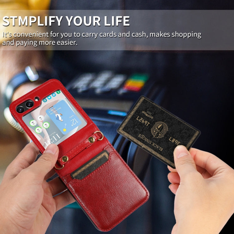 For Samsung Galaxy Z Flip5 Card Slot Crossbody Folding Leather Phone Case