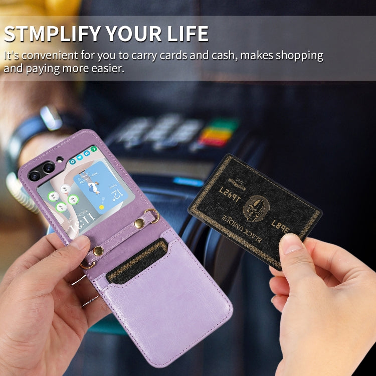 For Samsung Galaxy Z Flip5 Card Slot Crossbody Folding Leather Phone Case