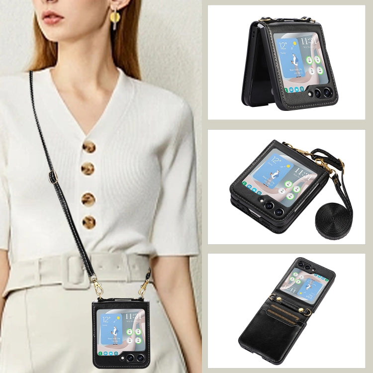 For Samsung Galaxy Z Flip5 Card Slot Crossbody Folding Leather Phone Case