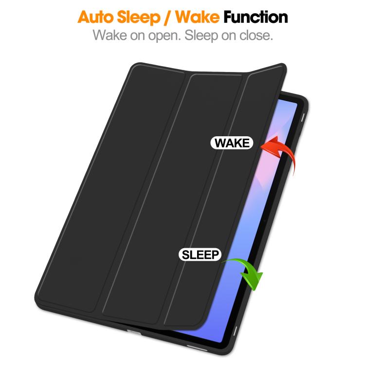 For Samsung Galaxy Tab S10 FE+ 3-Fold Pure Color TPU Smart Leather Tablet Case with Pen Slot