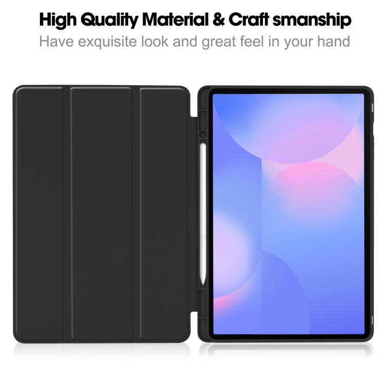 For Samsung Galaxy Tab S10 FE+ 3-Fold Pure Color TPU Smart Leather Tablet Case with Pen Slot