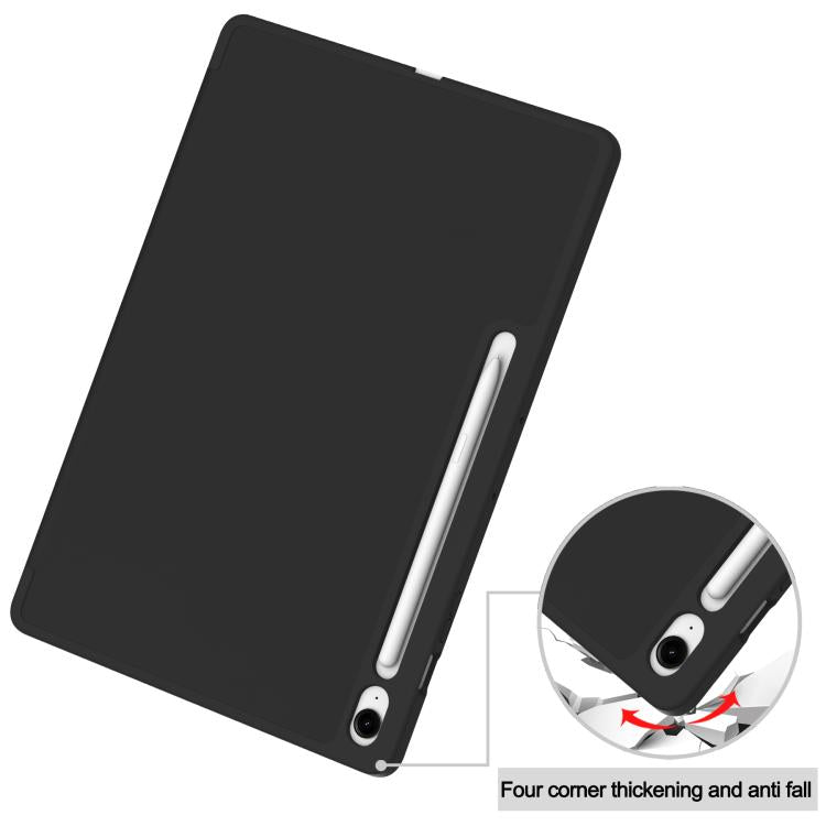 For Samsung Galaxy Tab S10 FE+ 3-Fold Pure Color TPU Smart Leather Tablet Case with Pen Slot