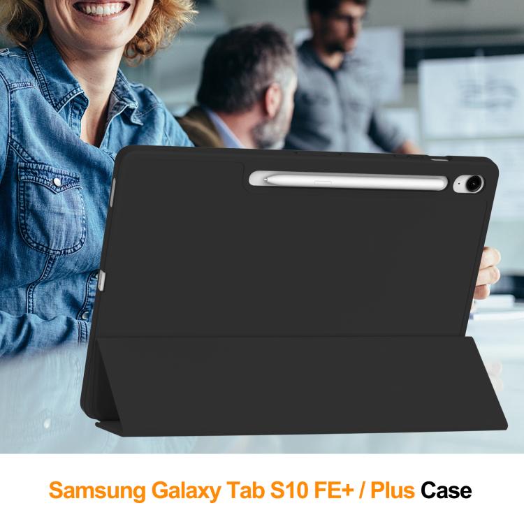 For Samsung Galaxy Tab S10 FE+ 3-Fold Pure Color TPU Smart Leather Tablet Case with Pen Slot
