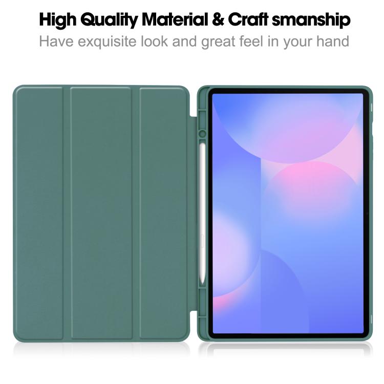 For Samsung Galaxy Tab S10 FE+ 3-Fold Pure Color TPU Smart Leather Tablet Case with Pen Slot