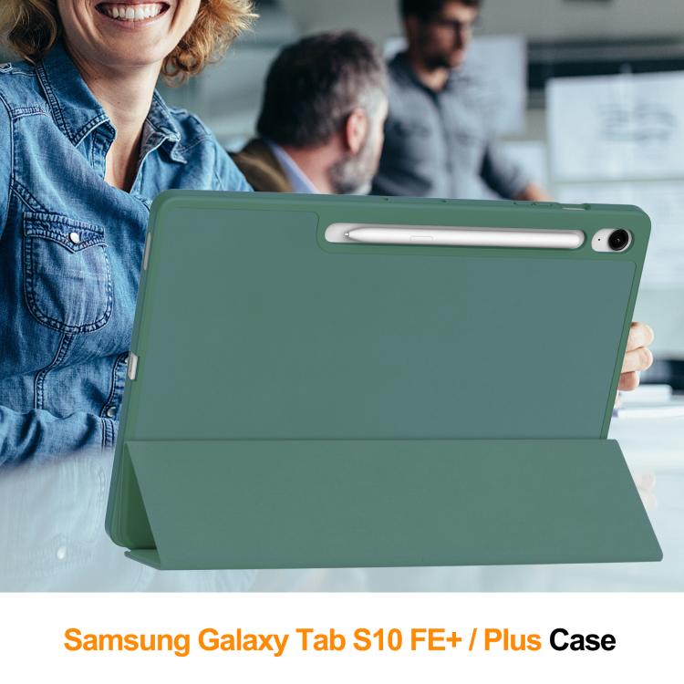 For Samsung Galaxy Tab S10 FE+ 3-Fold Pure Color TPU Smart Leather Tablet Case with Pen Slot
