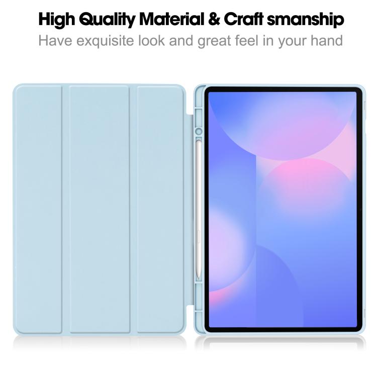For Samsung Galaxy Tab S10 FE+ 3-Fold Pure Color TPU Smart Leather Tablet Case with Pen Slot