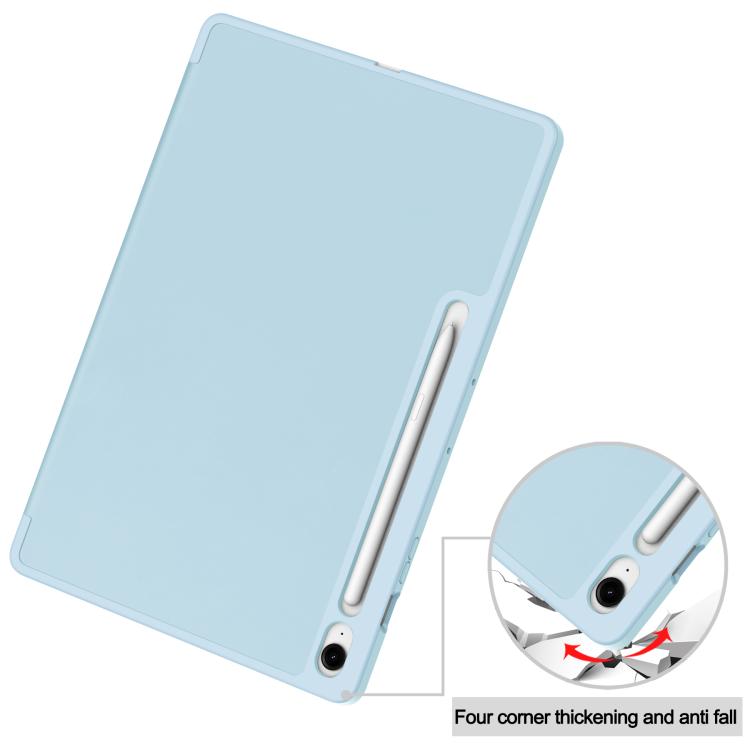 For Samsung Galaxy Tab S10 FE+ 3-Fold Pure Color TPU Smart Leather Tablet Case with Pen Slot