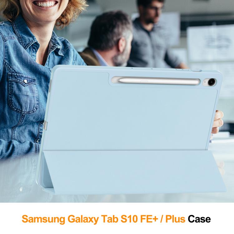 For Samsung Galaxy Tab S10 FE+ 3-Fold Pure Color TPU Smart Leather Tablet Case with Pen Slot