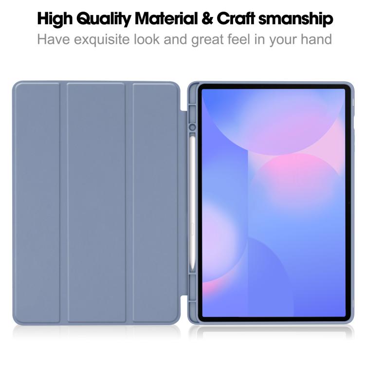 For Samsung Galaxy Tab S10 FE+ 3-Fold Pure Color TPU Smart Leather Tablet Case with Pen Slot