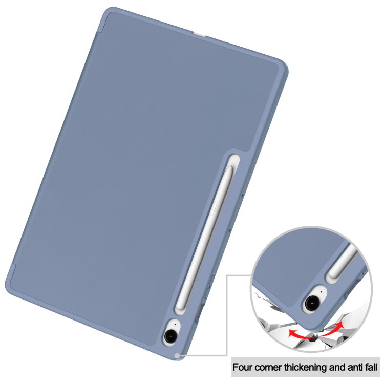 For Samsung Galaxy Tab S10 FE+ 3-Fold Pure Color TPU Smart Leather Tablet Case with Pen Slot