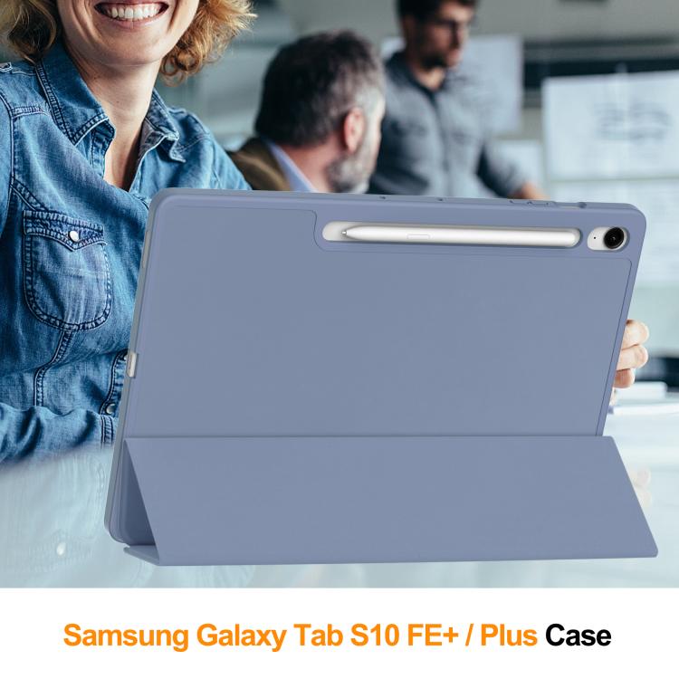 For Samsung Galaxy Tab S10 FE+ 3-Fold Pure Color TPU Smart Leather Tablet Case with Pen Slot