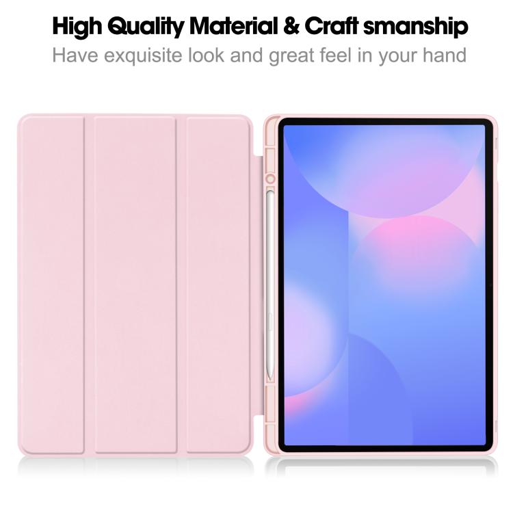 For Samsung Galaxy Tab S10 FE+ 3-Fold Pure Color TPU Smart Leather Tablet Case with Pen Slot