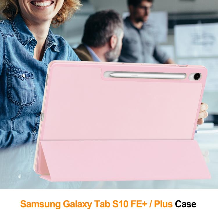 For Samsung Galaxy Tab S10 FE+ 3-Fold Pure Color TPU Smart Leather Tablet Case with Pen Slot