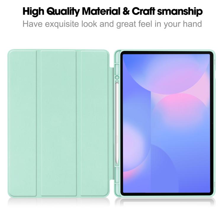 For Samsung Galaxy Tab S10 FE+ 3-Fold Pure Color TPU Smart Leather Tablet Case with Pen Slot
