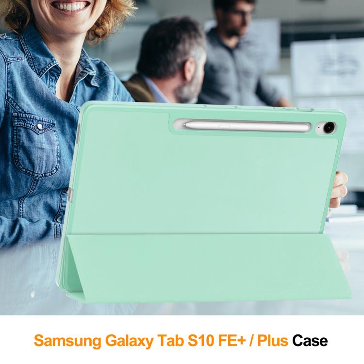 For Samsung Galaxy Tab S10 FE+ 3-Fold Pure Color TPU Smart Leather Tablet Case with Pen Slot