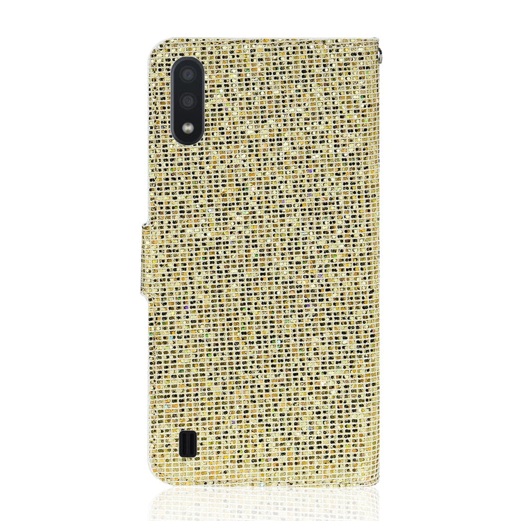 For Samsung Galaxy A01 Glitter Powder Horizontal Flip Leather Case with Card Slots & Holder & Lanyard