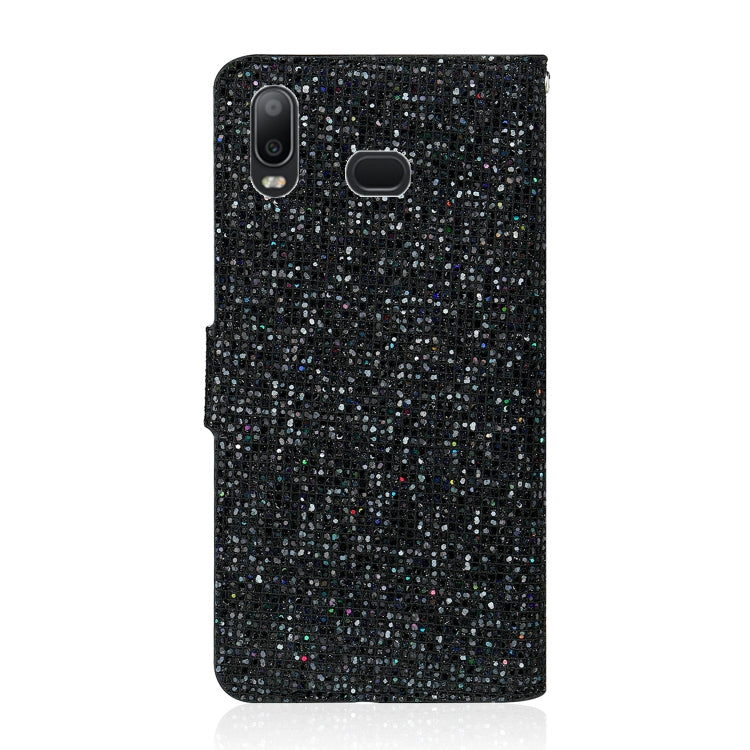 For Samsung Galaxy A10s Glitter Powder Horizontal Flip Leather Case with Card Slots & Holder & Lanyard
