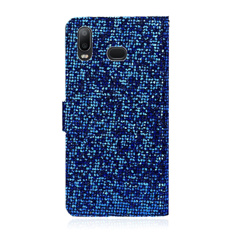 For Samsung Galaxy A10s Glitter Powder Horizontal Flip Leather Case with Card Slots & Holder & Lanyard