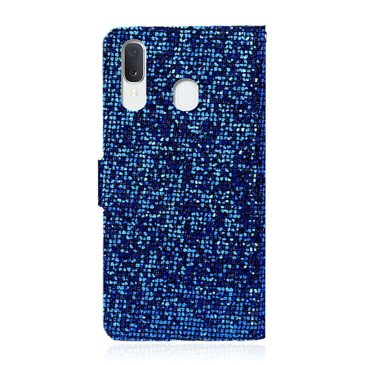 For Samsung Galaxy A20 / A30 Glitter Powder Horizontal Flip Leather Case with Card Slots & Holder & Lanyard
