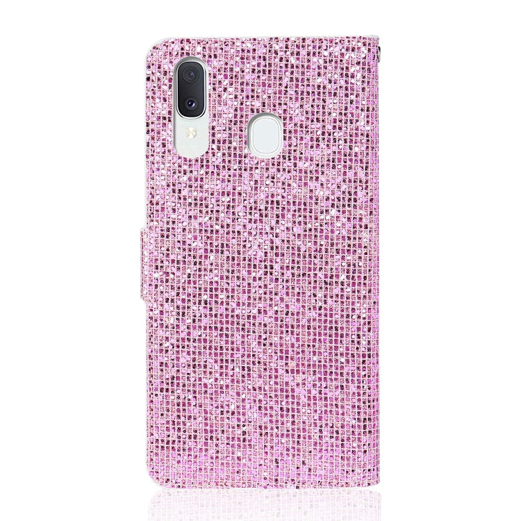 For Samsung Galaxy A20e Glitter Powder Horizontal Flip Leather Case with Card Slots & Holder & Lanyard