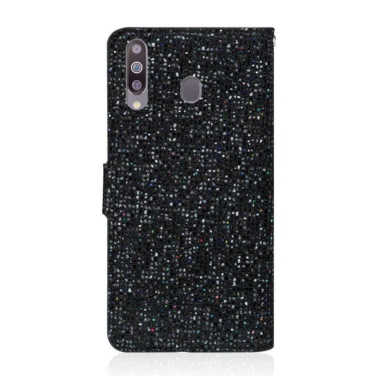 For Samsung Galaxy A20s Glitter Powder Horizontal Flip Leather Case with Card Slots & Holder & Lanyard