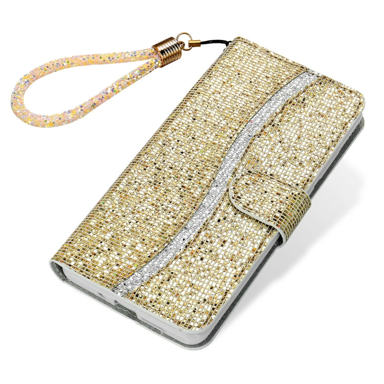 For Samsung Galaxy A21 Glitter Powder Horizontal Flip Leather Case with Card Slots & Holder & Lanyard