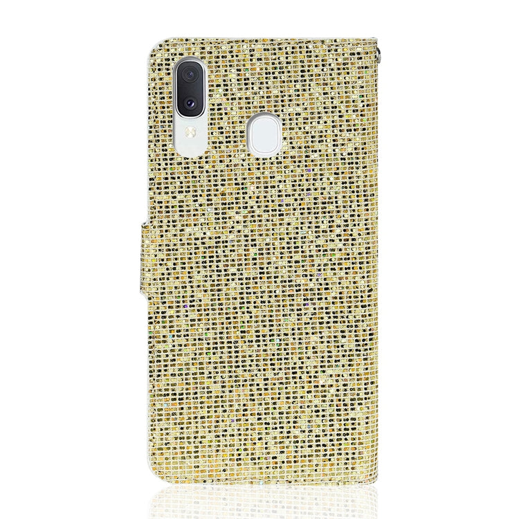 For Samsung Galaxy A40 Glitter Powder Horizontal Flip Leather Case with Card Slots & Holder & Lanyard