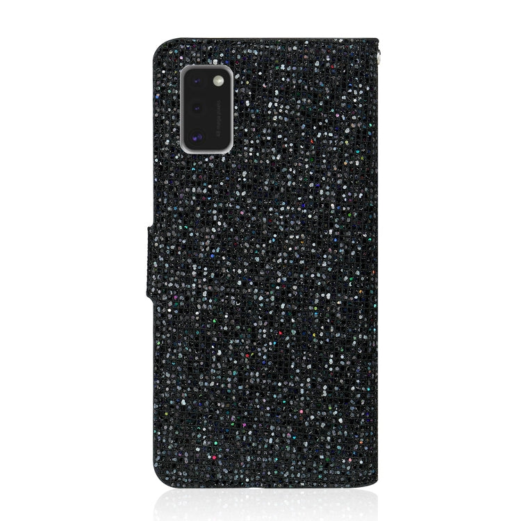 For Samsung Galaxy A41 Glitter Powder Horizontal Flip Leather Case with Card Slots & Holder & Lanyard