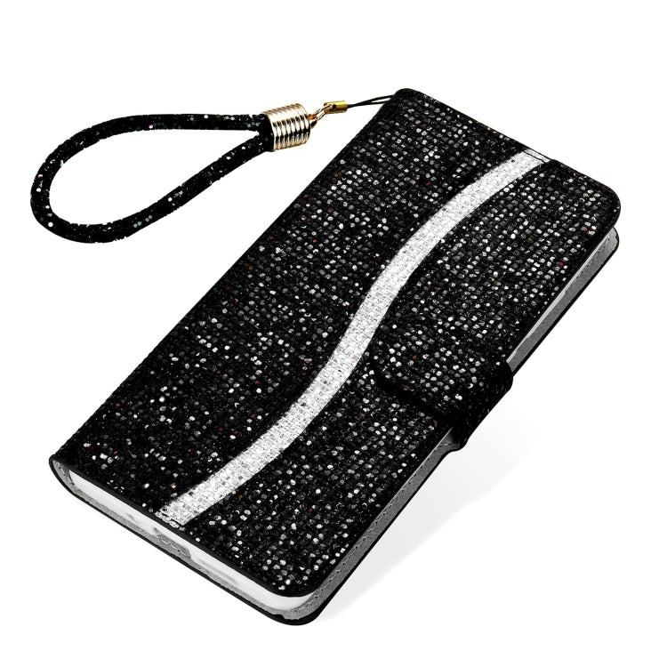 For Samsung Galaxy A41 Glitter Powder Horizontal Flip Leather Case with Card Slots & Holder & Lanyard