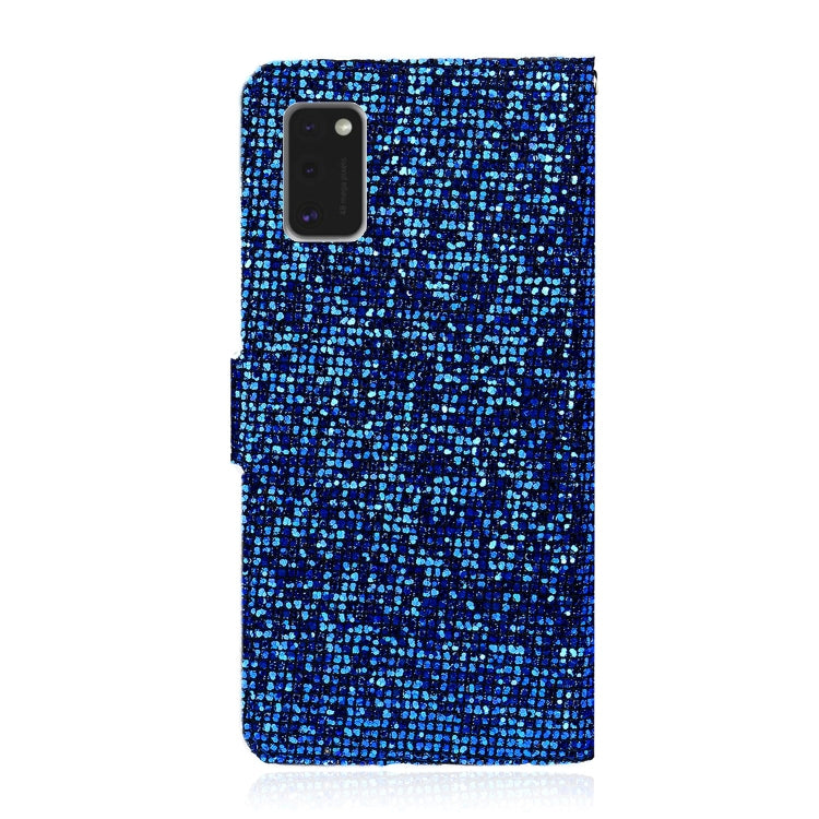 For Samsung Galaxy A41 Glitter Powder Horizontal Flip Leather Case with Card Slots & Holder & Lanyard