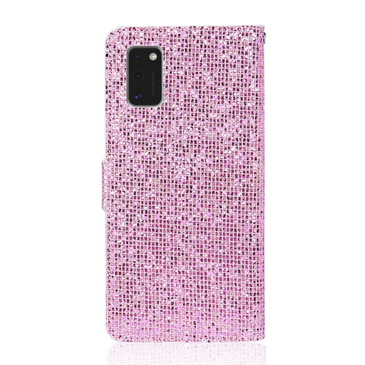 For Samsung Galaxy A41 Glitter Powder Horizontal Flip Leather Case with Card Slots & Holder & Lanyard