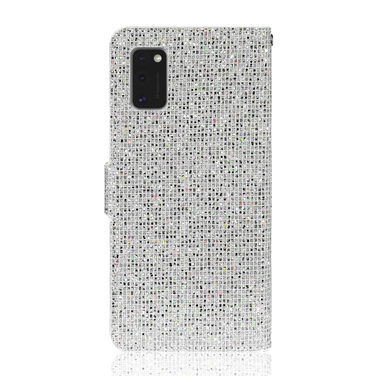 For Samsung Galaxy A41 Glitter Powder Horizontal Flip Leather Case with Card Slots & Holder & Lanyard