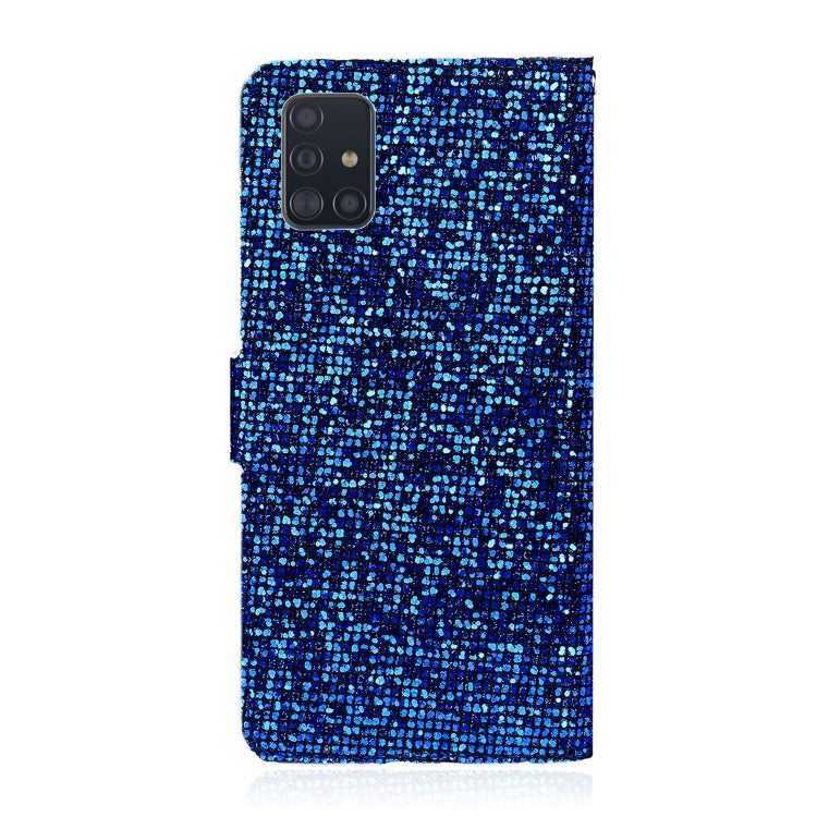 For Samsung Galaxy A51 Glitter Powder Horizontal Flip Leather Case with Card Slots & Holder & Lanyard