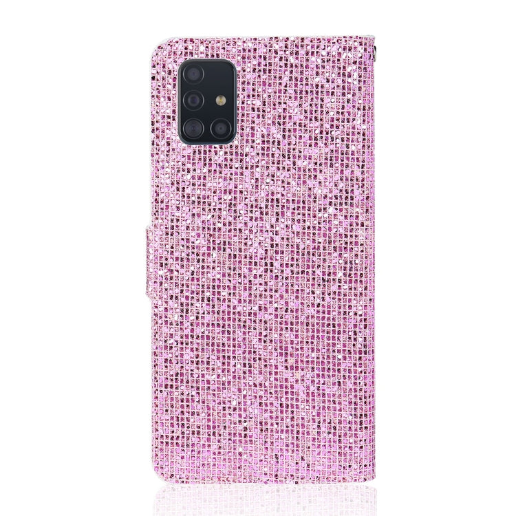 For Samsung Galaxy A51 Glitter Powder Horizontal Flip Leather Case with Card Slots & Holder & Lanyard