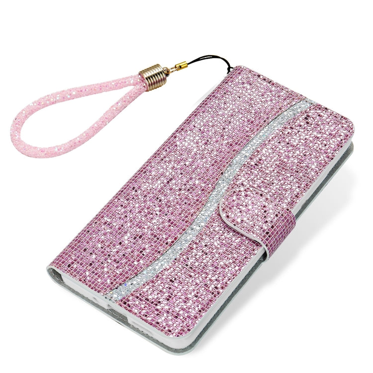For Samsung Galaxy A70 Glitter Powder Horizontal Flip Leather Case with Card Slots & Holder & Lanyard