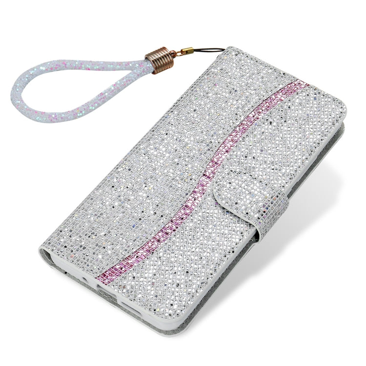 For Samsung Galaxy A70 Glitter Powder Horizontal Flip Leather Case with Card Slots & Holder & Lanyard