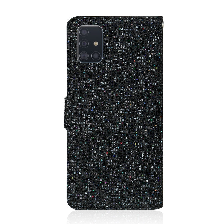 For Samsung Galaxy A71 Glitter Powder Horizontal Flip Leather Case with Card Slots & Holder & Lanyard