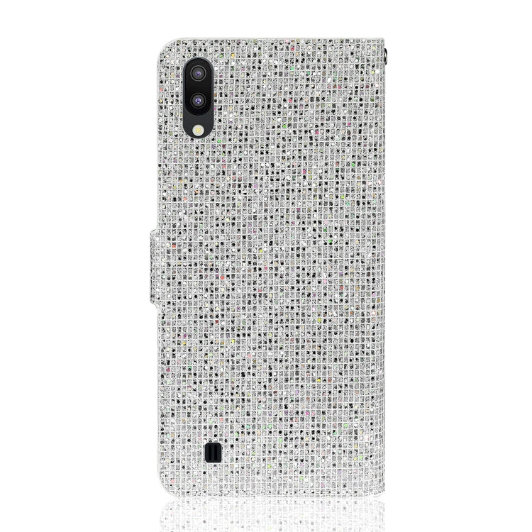 For Samsung Galaxy A10 / M10 Glitter Powder Horizontal Flip Leather Case with Card Slots & Holder & Lanyard