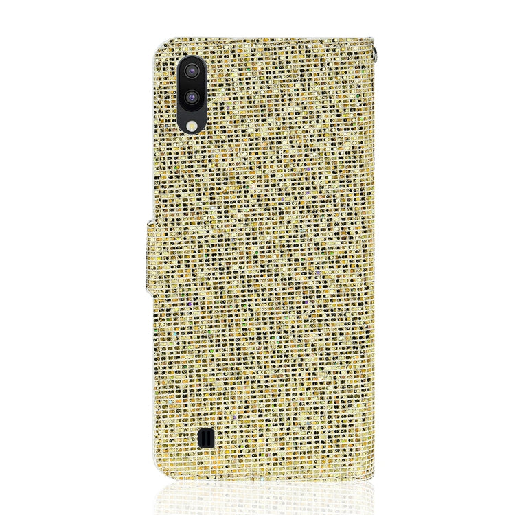 For Samsung Galaxy A10 / M10 Glitter Powder Horizontal Flip Leather Case with Card Slots & Holder & Lanyard