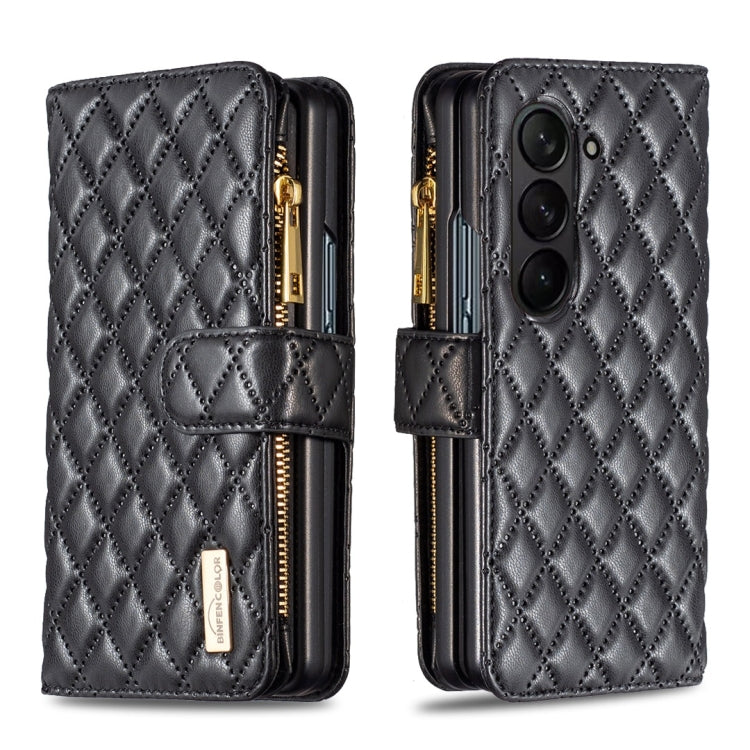 For Samsung Galaxy Z Fold5 Diamond Lattice Zipper Wallet Leather Flip Phone Case