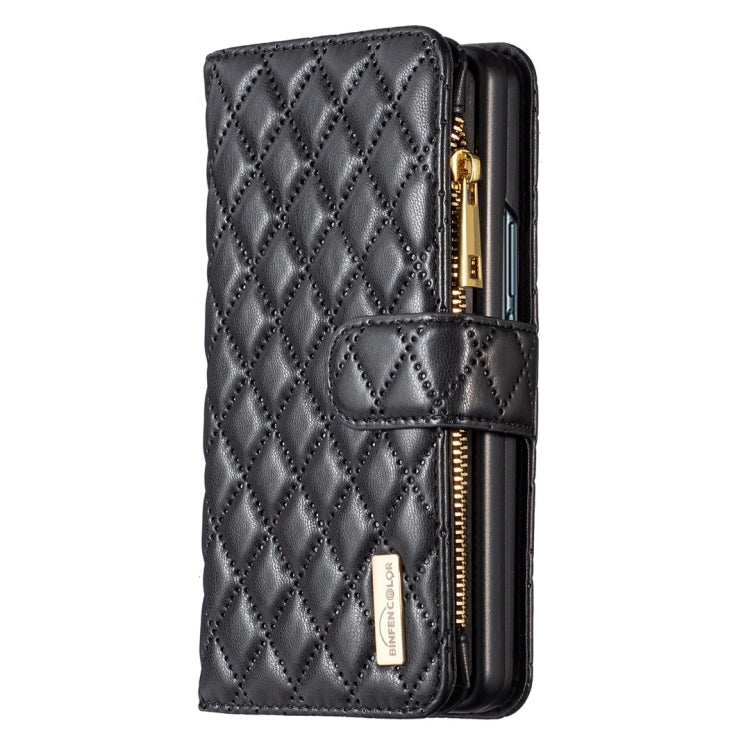 For Samsung Galaxy Z Fold5 Diamond Lattice Zipper Wallet Leather Flip Phone Case