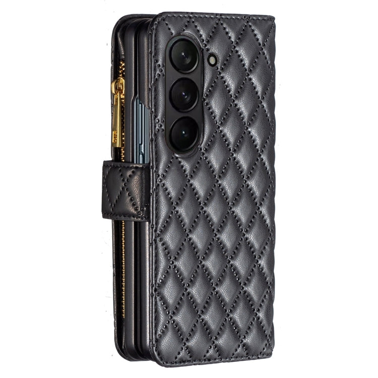 For Samsung Galaxy Z Fold5 Diamond Lattice Zipper Wallet Leather Flip Phone Case