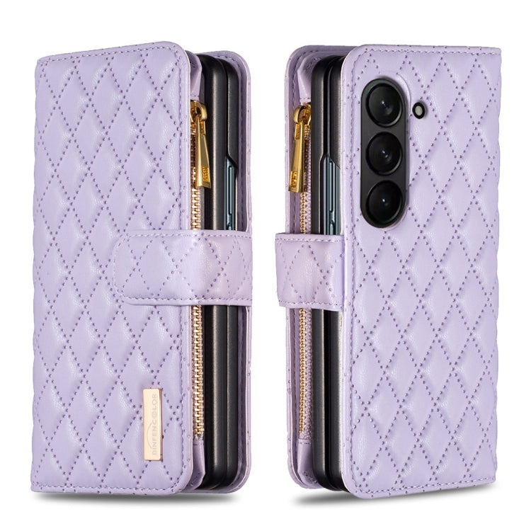 For Samsung Galaxy Z Fold5 Diamond Lattice Zipper Wallet Leather Flip Phone Case