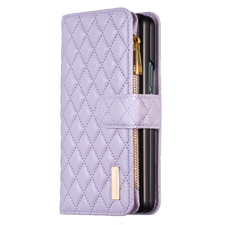 For Samsung Galaxy Z Fold5 Diamond Lattice Zipper Wallet Leather Flip Phone Case