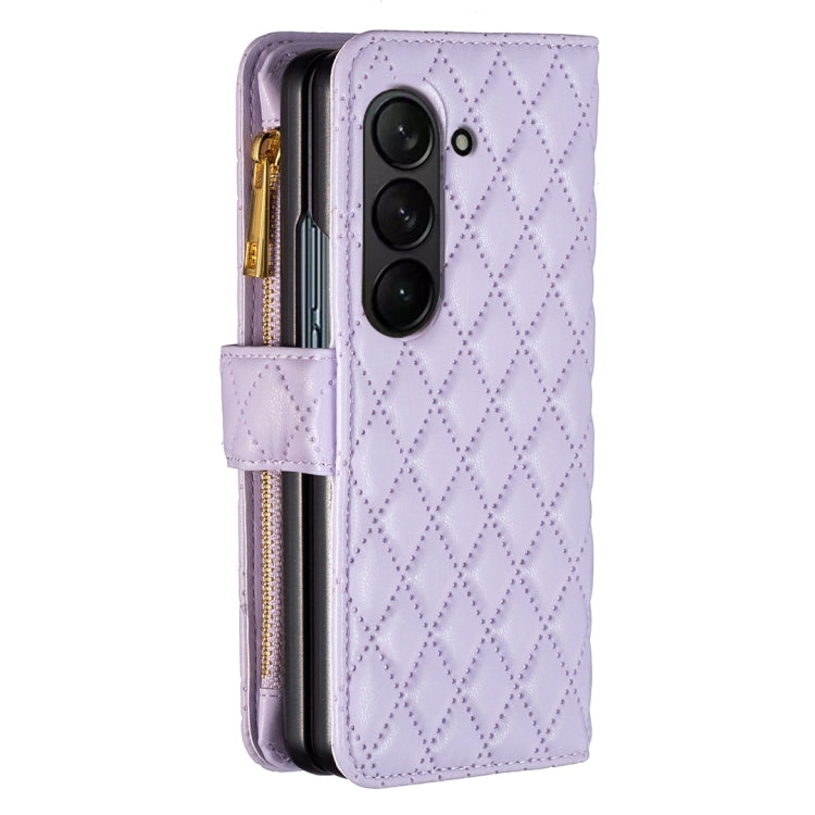 For Samsung Galaxy Z Fold5 Diamond Lattice Zipper Wallet Leather Flip Phone Case
