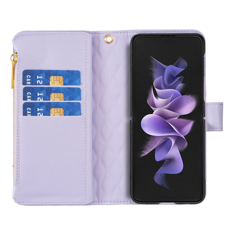 For Samsung Galaxy Z Fold5 Diamond Lattice Zipper Wallet Leather Flip Phone Case